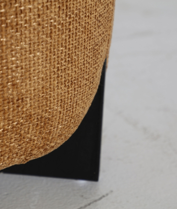 Taburet tapitat din stofa texturata ocru cu baza din lemn negru 41 x 41 x 48 cm [2]