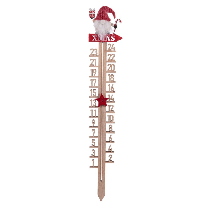Țăruș calendar de advent din lemn cu numere de la 1 la 24 și spiriduș cu căciulă roșie [2]