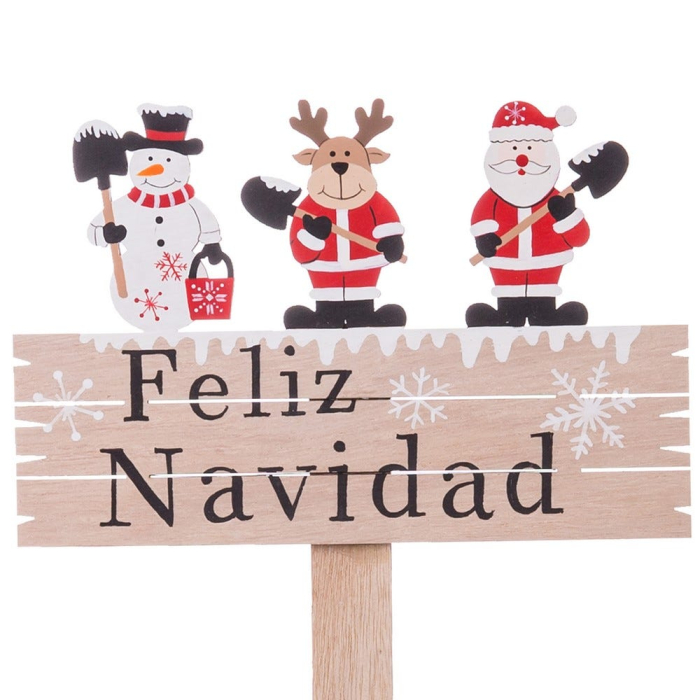 Țăruș decorativ din lemn cu plăcuță Feliz Navidad și om de zăpadă ren și Moș Crăciun [2]