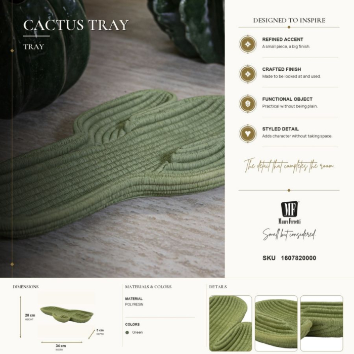 Tavă decorativă în formă de cactus din rășină verde cu textură împletită și margine joasă [9]