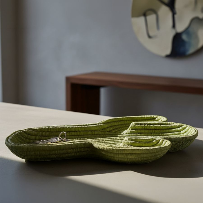 Tavă decorativă în formă de cactus din rășină verde cu textură împletită și margine joasă [7]