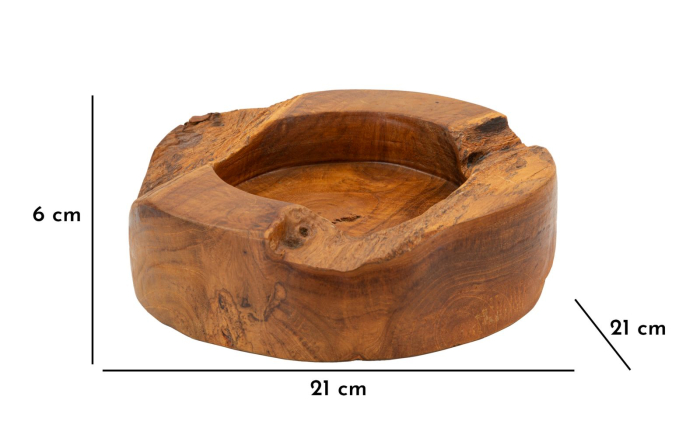 Tavă decorativă masivă din lemn de tec reciclat cu margine naturală, scorburi și adâncitură rotundă [9]