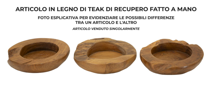 Tavă decorativă rotundă din lemn de tec reciclat cu margine naturală și adâncitură șlefuită [6]