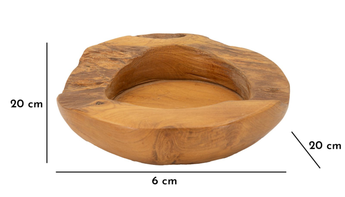 Tavă decorativă rotundă din lemn de tec reciclat cu margine naturală și adâncitură șlefuită [9]
