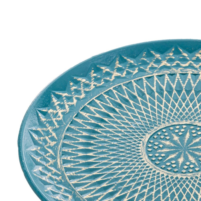 Tavă rotundă albastră din MDF cu model geometric în relief și detalii aurii pentru decor de masă [2]