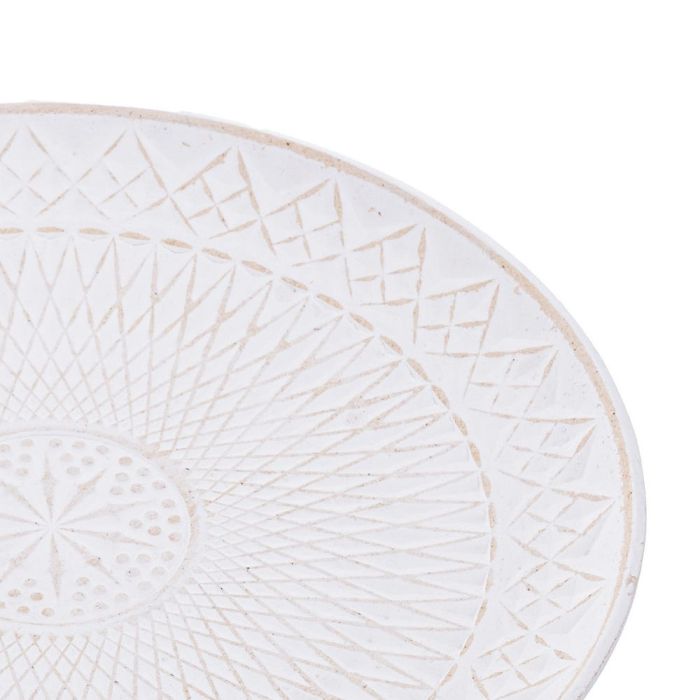 Tavă rotundă crem din MDF cu model geometric în relief stea în centru și margine joasă pentru decor [2]