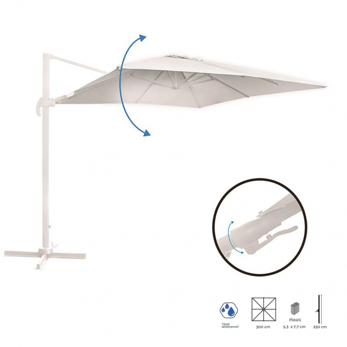 Umbrelă Tiber albă – design 300x300 cm, UV50+, aluminiu integral [1]