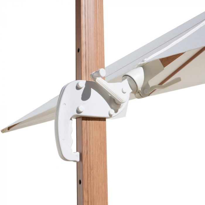 Umbrelă Tiber alb – aluminiu tec, detalii albe, poliester UV exterior [3]