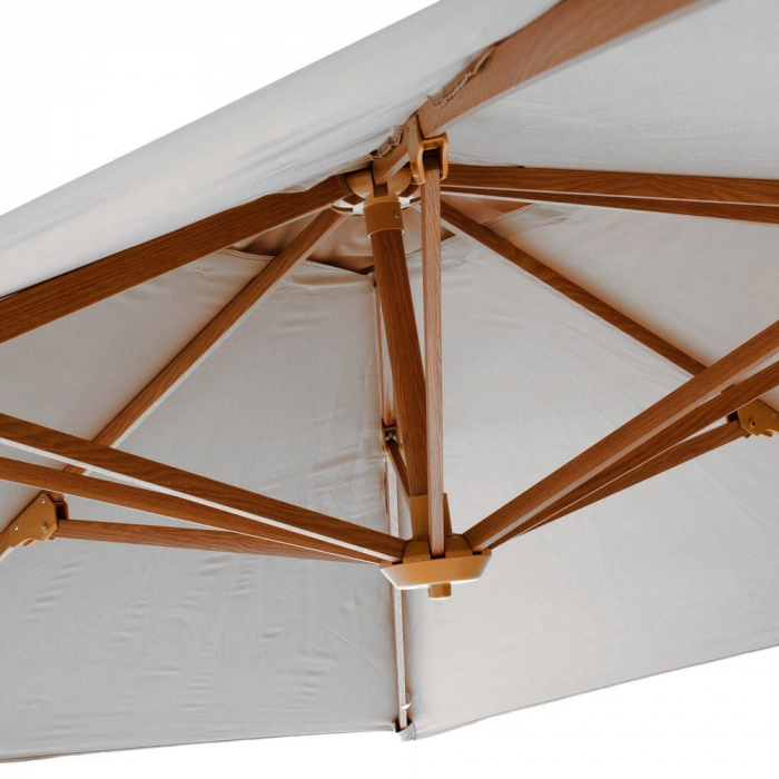 Umbrelă Tiber alb – aluminiu tec, detalii albe, poliester UV exterior [4]