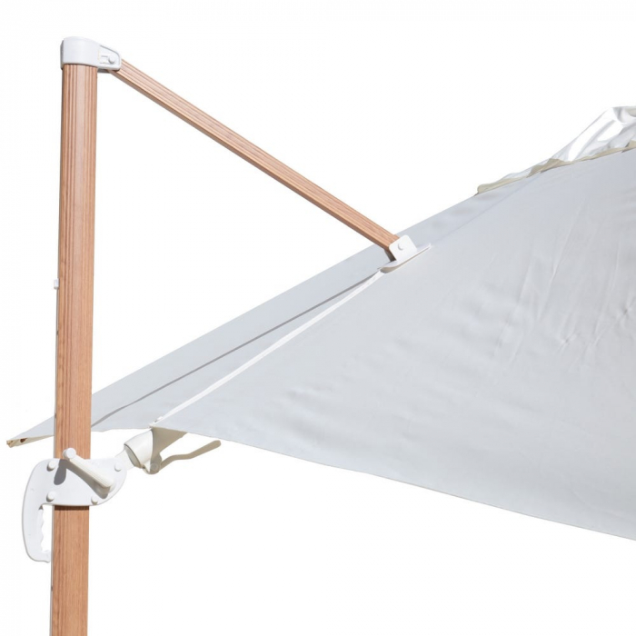 Umbrelă Tiber alb – aluminiu tec, detalii albe, poliester UV exterior [8]