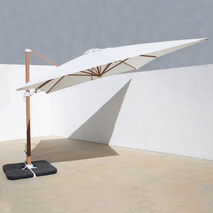 Umbrelă Tiber alb – aluminiu tec, detalii albe, poliester UV exterior [2]