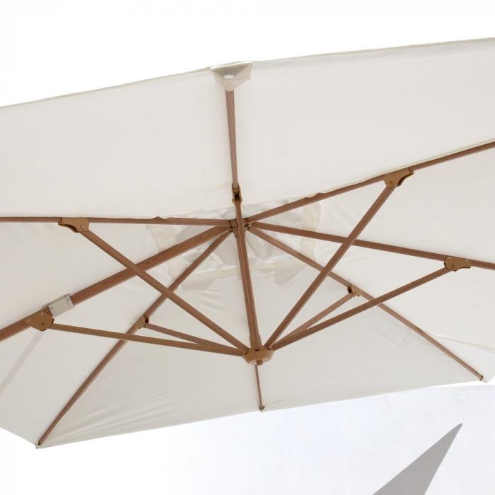 Umbrelă Tiber alb – aluminiu tec, detalii albe, poliester UV exterior [9]
