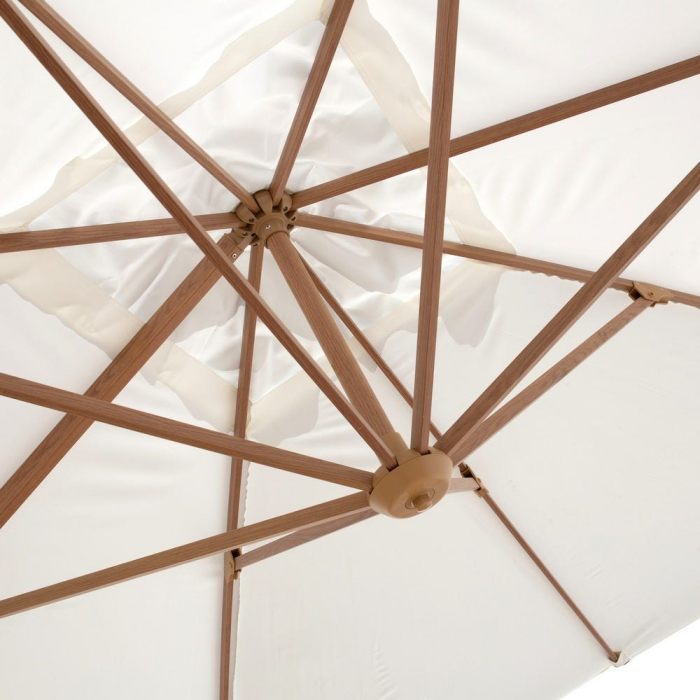 Umbrelă Tiber alb – aluminiu tec, detalii albe, poliester UV exterior [14]