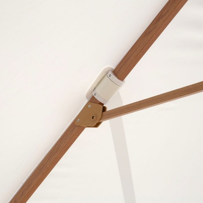 Umbrelă Tiber alb – aluminiu tec, detalii albe, poliester UV exterior [10]