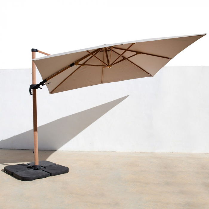 Umbrelă Tiber – aluminiu teak-look, reglabilă, poliester UV exterior [10]