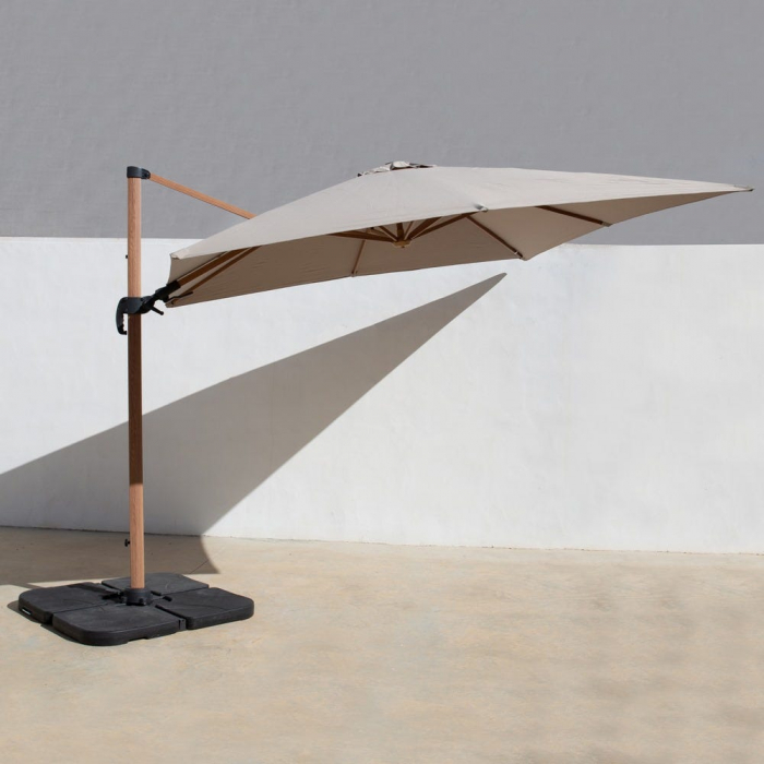 Umbrelă Tiber – aluminiu teak-look, reglabilă, poliester UV exterior [2]
