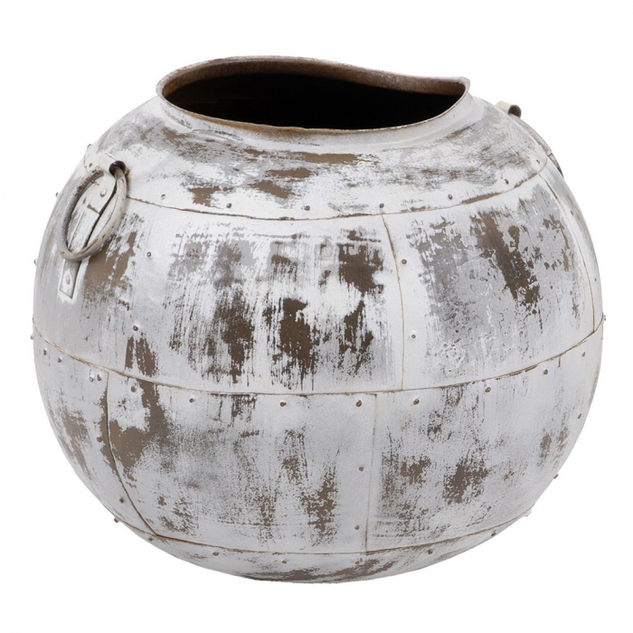 Vas alb uzat metal decor shabby chic [4]