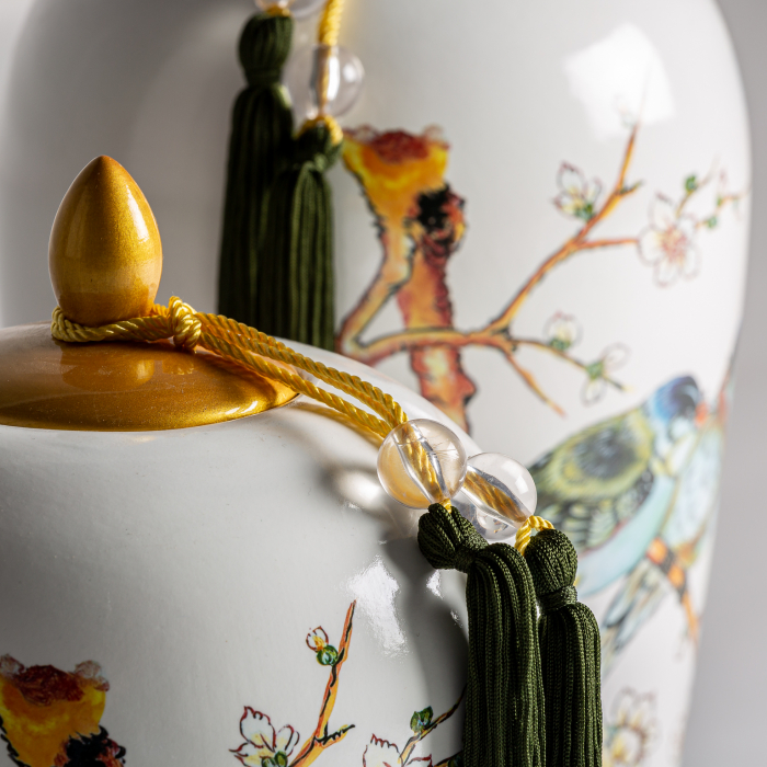 Vas decorativ oriental ceramica alb auriu|Vaze decorative luxoase [3]