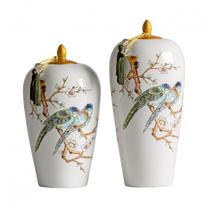 Vas decorativ oriental ceramica alb auriu|Vaze decorative luxoase [2]