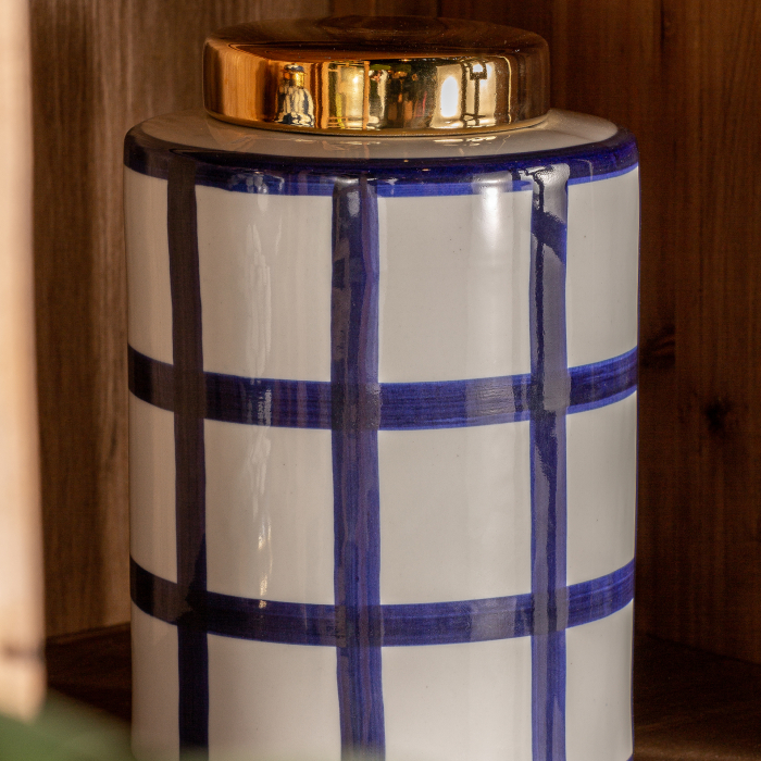 Vas decorativ contemporan ceramica albastru auriu cilindric|Vase decorative elegante [3]