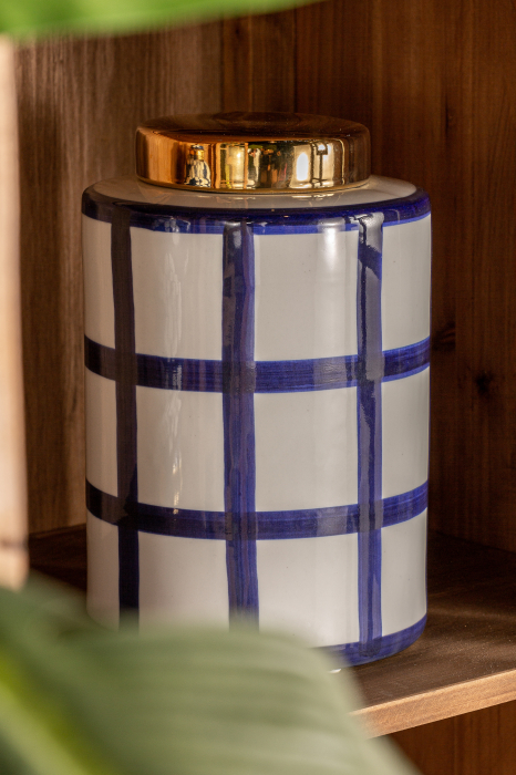 Vas decorativ contemporan ceramica albastru auriu cilindric|Vase decorative elegante [4]