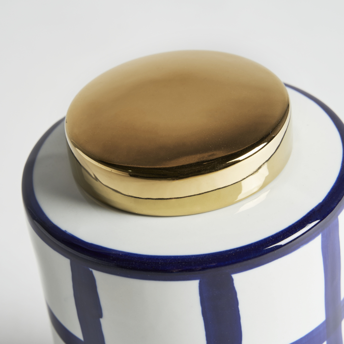 Vas decorativ contemporan ceramica albastru auriu cilindric|Vase decorative elegante [2]