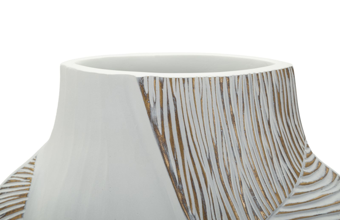 Titlul imaginii principale: Vază alb-bej din rășină cu decor curbat reliefat 27x11.5x31 cm [4]