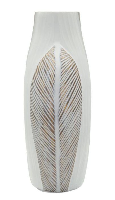 Titlul imaginii principale: Vază alb-bej din rășină cu decor curbat reliefat 27x11.5x31 cm [2]