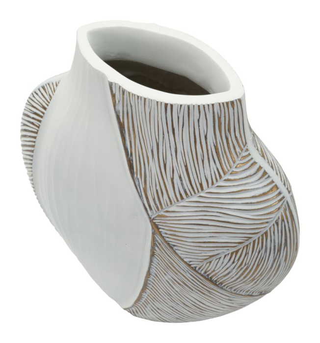 Titlul imaginii principale: Vază alb-bej din rășină cu decor curbat reliefat 27x11.5x31 cm [3]