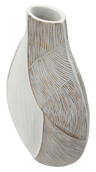 Titlul imaginii principale: Vază alb-bej din rășină cu decor curbat reliefat 29.5x13.5x50 cm [3]