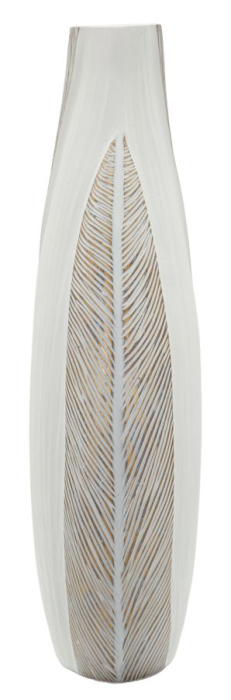 Titlul imaginii principale: Vază alb-bej din rășină cu decor curbat reliefat 29.5x13.5x50 cm [2]