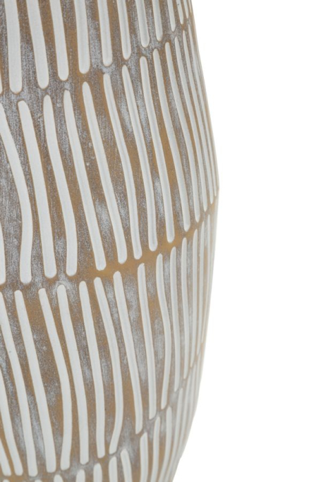 Titlul imaginii principale: Vază alb-bej din rășină cu linii verticale decorative 17x47 cm [5]