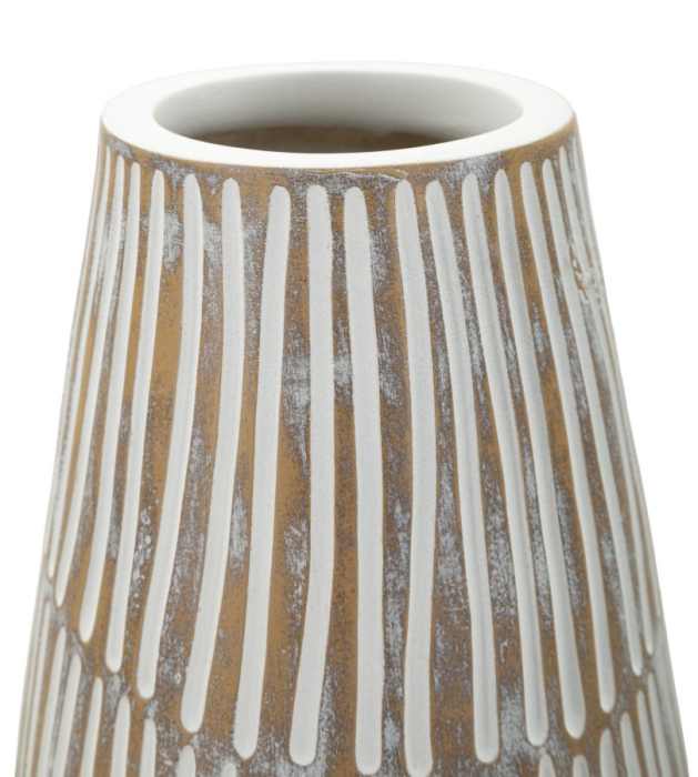Titlul imaginii principale: Vază alb-bej din rășină cu linii verticale decorative 17x47 cm [3]