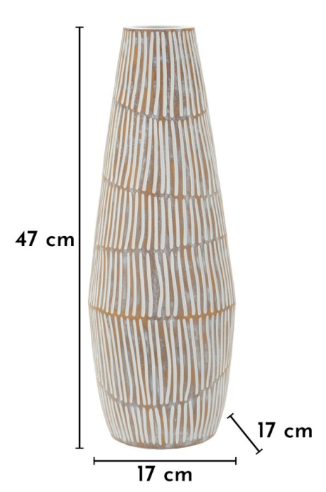 Titlul imaginii principale: Vază alb-bej din rășină cu linii verticale decorative 17x47 cm [6]