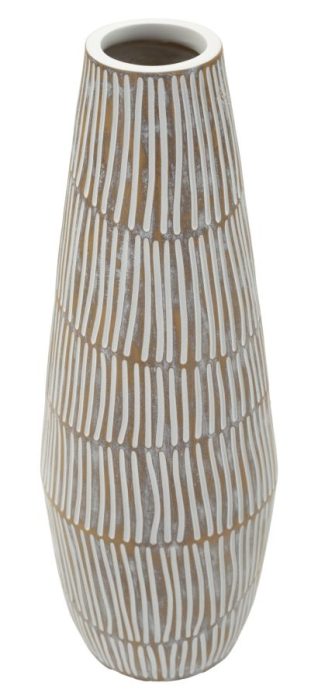 Titlul imaginii principale: Vază alb-bej din rășină cu linii verticale decorative 17x47 cm [4]