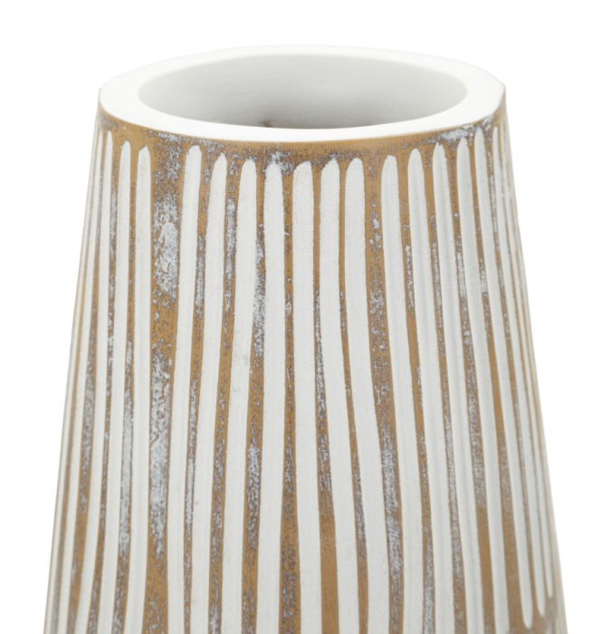 Titlul imaginii principale: Vază alb-bej din rășină cu linii verticale decorative 17x68.5 cm [3]