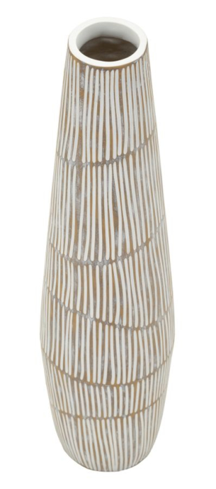 Titlul imaginii principale: Vază alb-bej din rășină cu linii verticale decorative 17x68.5 cm [2]