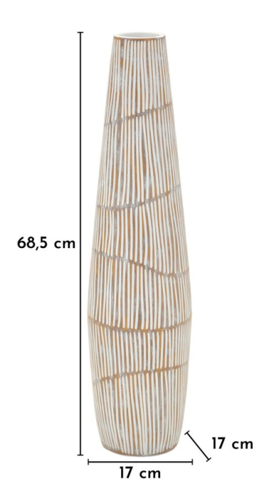 Titlul imaginii principale: Vază alb-bej din rășină cu linii verticale decorative 17x68.5 cm [6]