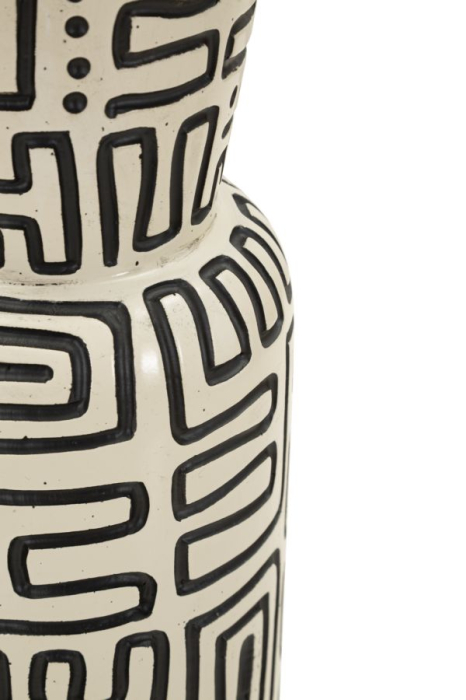Titlul imaginii principale: Vază alb și negru din rășină cu decor geometric tribal 15.5x65 cm [5]