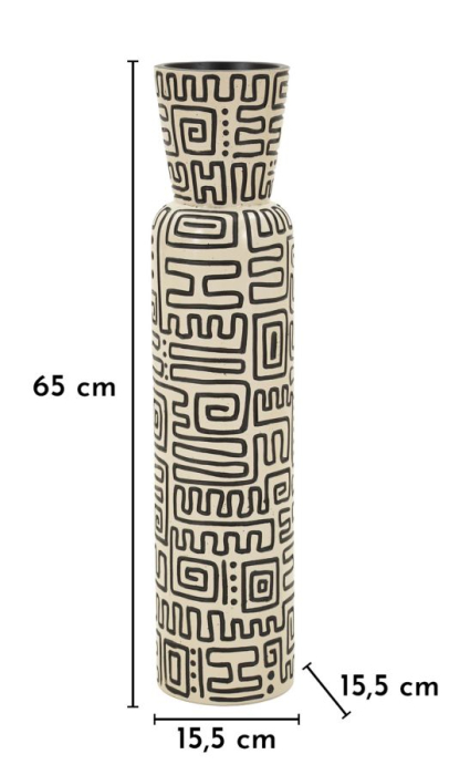 Titlul imaginii principale: Vază alb și negru din rășină cu decor geometric tribal 15.5x65 cm [6]