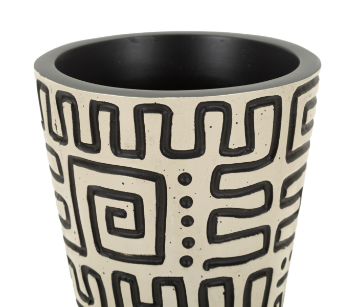Titlul imaginii principale: Vază alb și negru din rășină cu decor geometric tribal 15.5x65 cm [4]