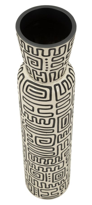 Titlul imaginii principale: Vază alb și negru din rășină cu decor geometric tribal 15.5x65 cm [3]