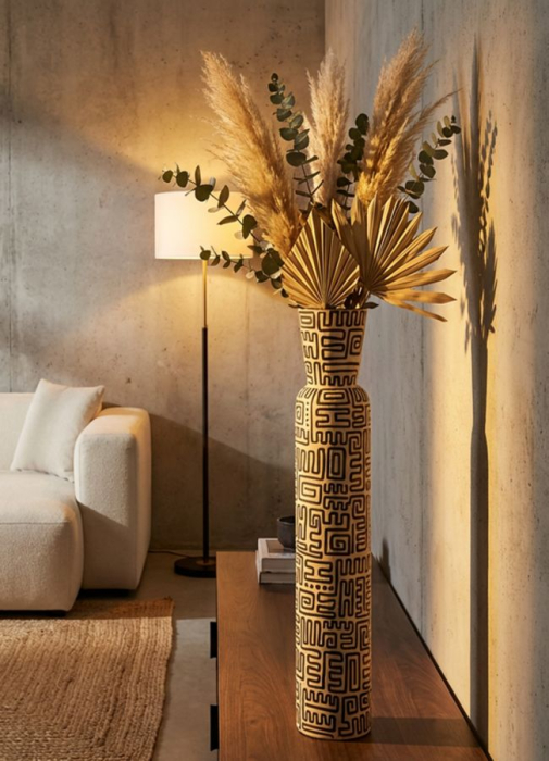 Titlul imaginii principale: Vază alb și negru din rășină cu decor grafic tribal 16x86 cm [2]