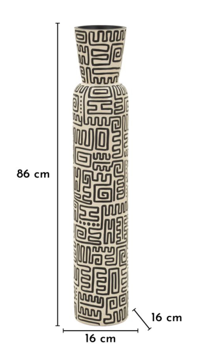 Titlul imaginii principale: Vază alb și negru din rășină cu decor grafic tribal 16x86 cm [6]