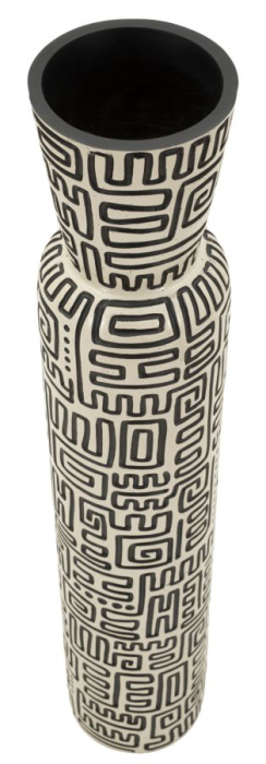 Titlul imaginii principale: Vază alb și negru din rășină cu decor grafic tribal 16x86 cm [3]