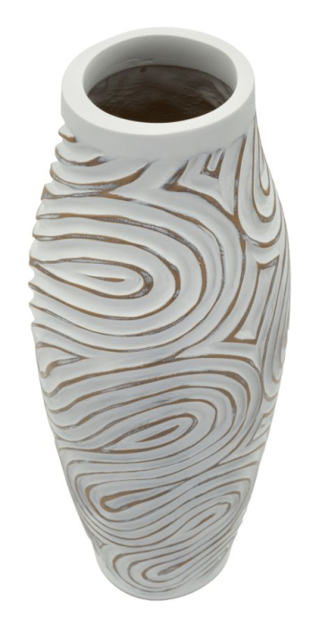 Titlu imagine principală: Vază alb white wash din rășină cu decor spiral reliefat 18.5x50 cm [2]