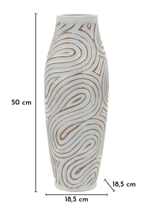 Titlu imagine principală: Vază alb white wash din rășină cu decor spiral reliefat 18.5x50 cm [6]