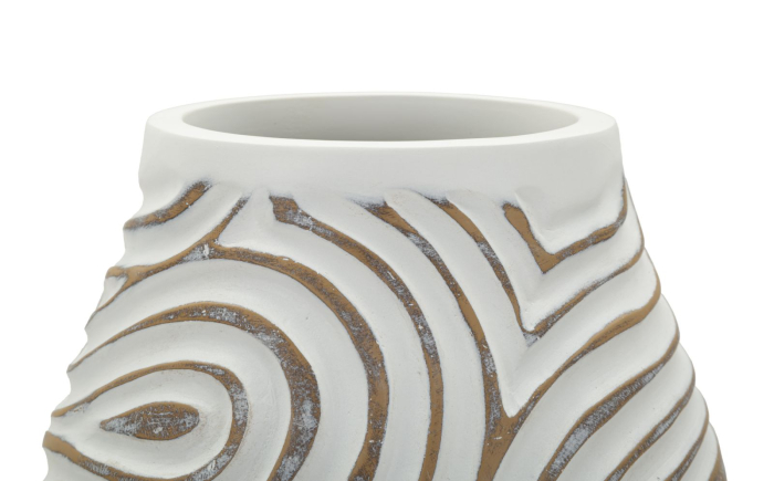 Titlul imaginii principale: Vază alb white wash din rășină cu decor spiral reliefat 19.5x35 cm [4]