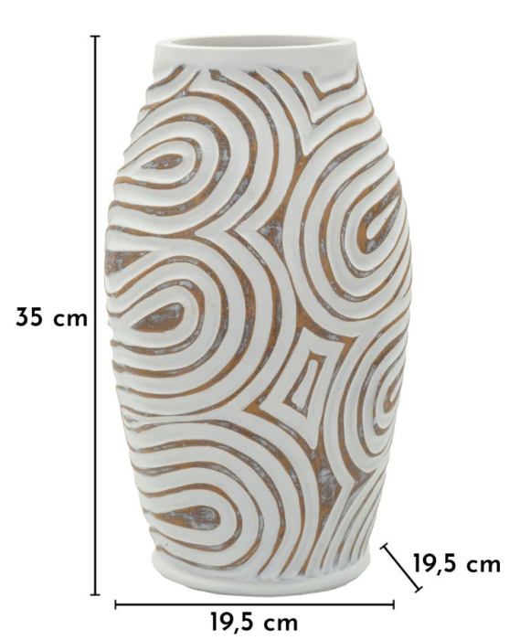 Titlul imaginii principale: Vază alb white wash din rășină cu decor spiral reliefat 19.5x35 cm [6]