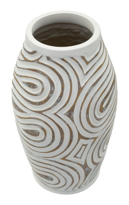 Titlul imaginii principale: Vază alb white wash din rășină cu decor spiral reliefat 19.5x35 cm [3]